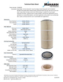 Round 13.8in x 26in Open/Open Dust Collector Cartridge, 80/20 Blended Paper and 2 Straps