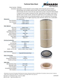 Round 12.8in x 26in Open/Open Dust Collector Cartridge, FR Treated 80/20 Blended Paper w/ Nanofiber and 2 Straps